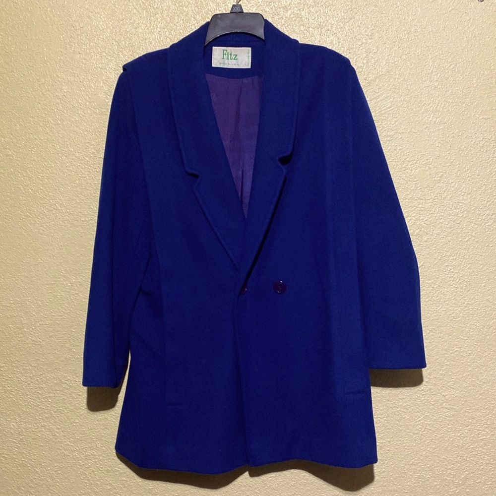 Fitz Winter Coat 12 Royal Blue Fully Lined Wool Blend Pockets